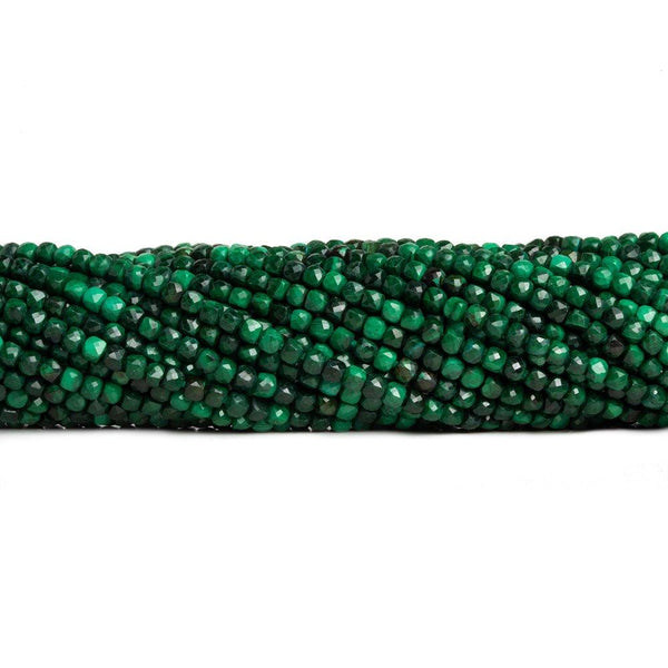 2.5mm Malachite micro faceted cubes 12 inch 130 beads