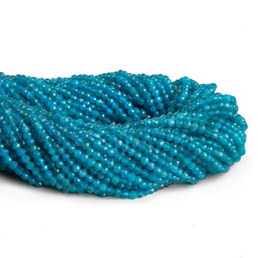 2.5mm Neon Apatite Microfaceted Rounds 12 inch 120 beads - The Bead Traders