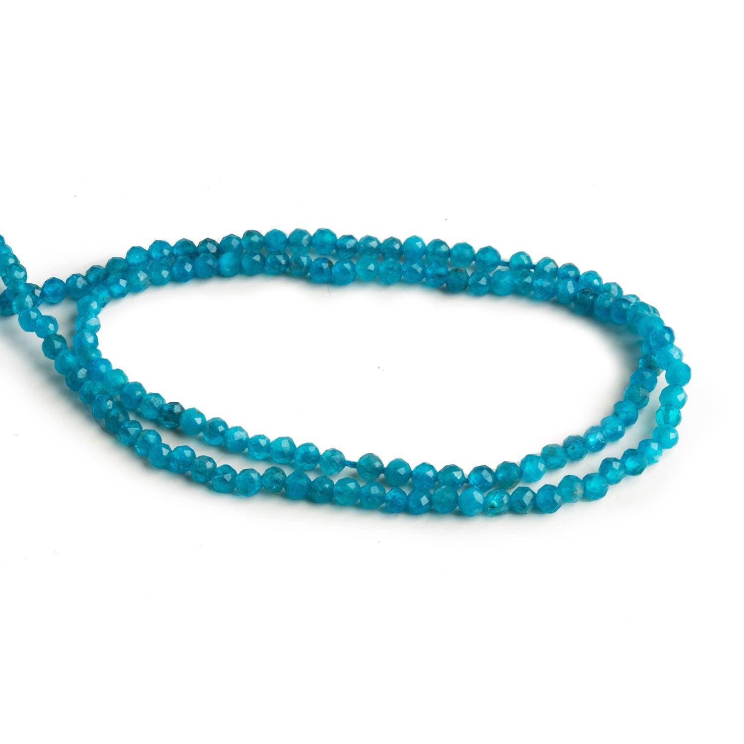 2.5mm Neon Apatite Microfaceted Rounds 12 inch 120 beads - The Bead Traders