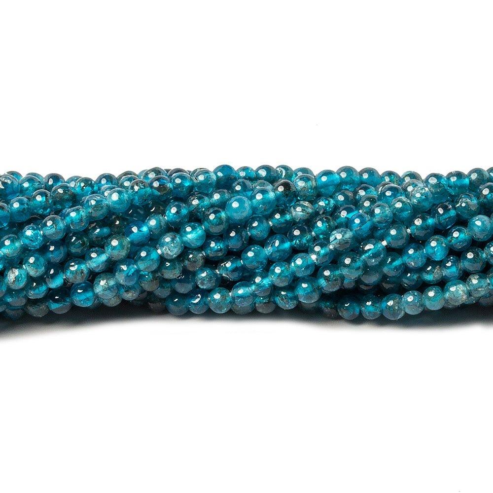 2.5mm Neon Blue Apatite plain rounds 13 inch 165 beads - The Bead Traders