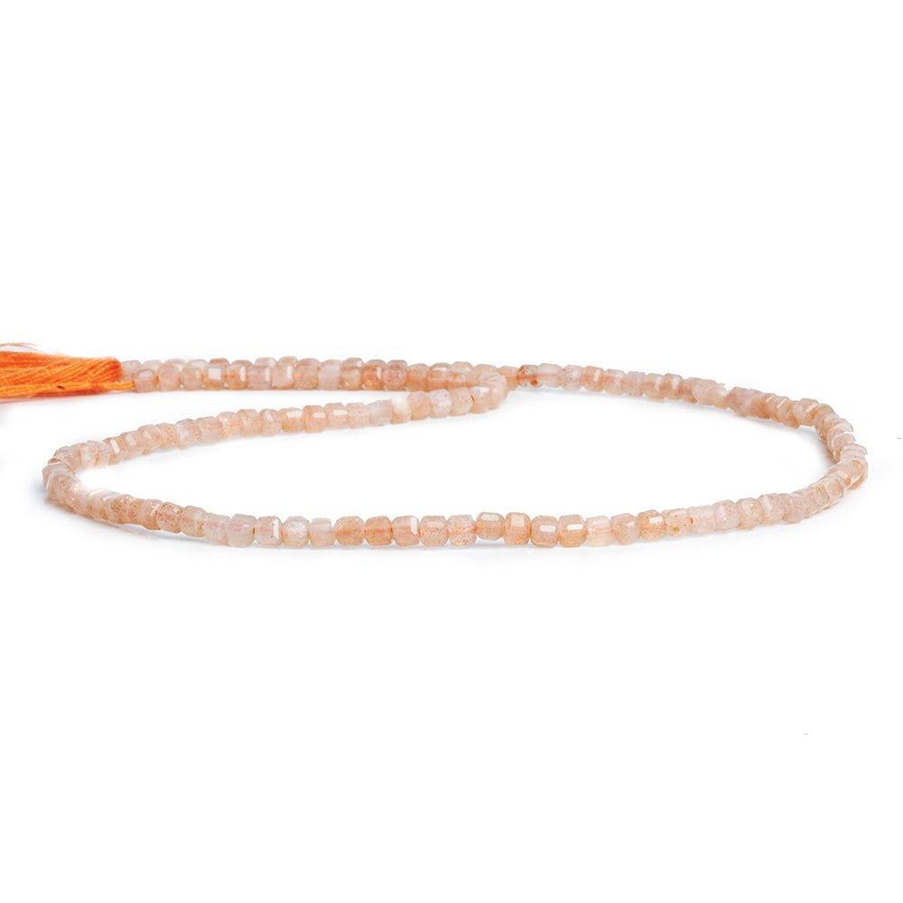 2.5mm Peach Moonstone Microfaceted Cubes 12 inch 125 pieces - The Bead Traders