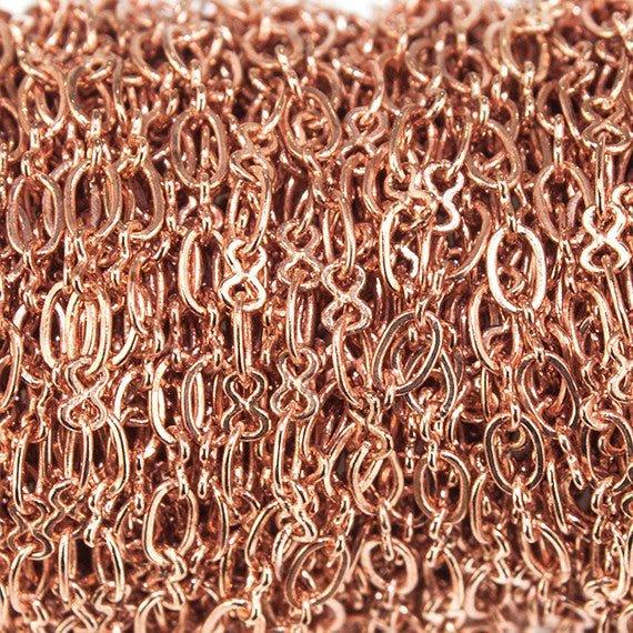 2.5mm Rose Gold plated Roval and Bowtie Link Chain sold by the foot - The Bead Traders