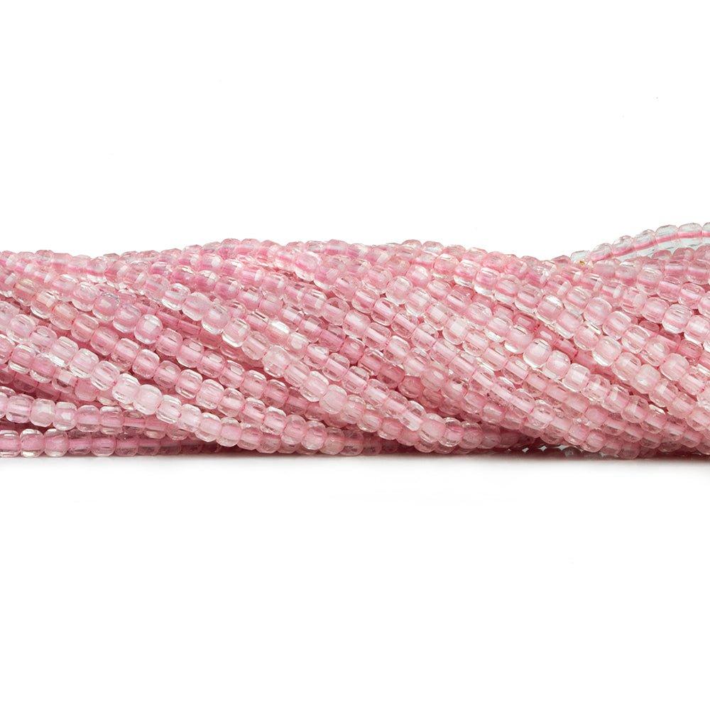 2.5mm Rose Quartz micro faceted cubes 12 inch 130 beads - The Bead Traders