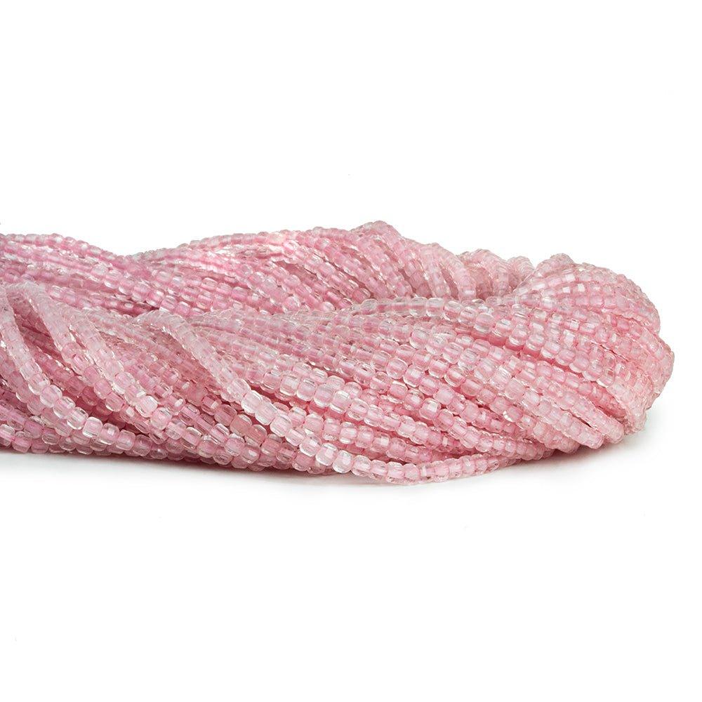 2.5mm Rose Quartz micro faceted cubes 12 inch 130 beads - The Bead Traders