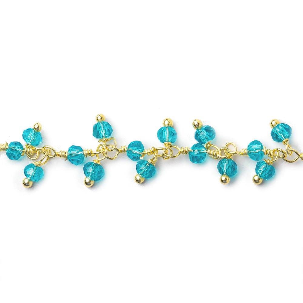 2.5mm Turquoise Crystal Glass rondelle Gold Dangling Chain by the foot - The Bead Traders