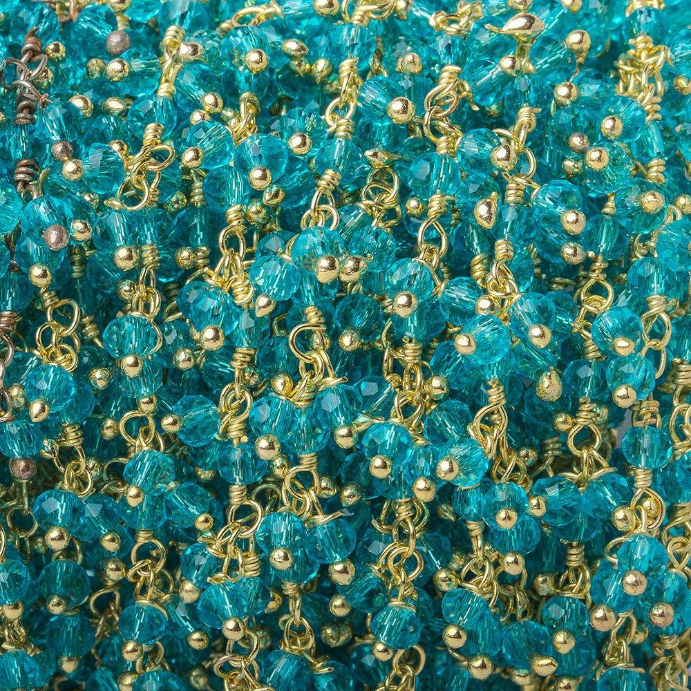 2.5mm Turquoise Crystal Glass rondelle Gold Dangling Chain by the foot - The Bead Traders