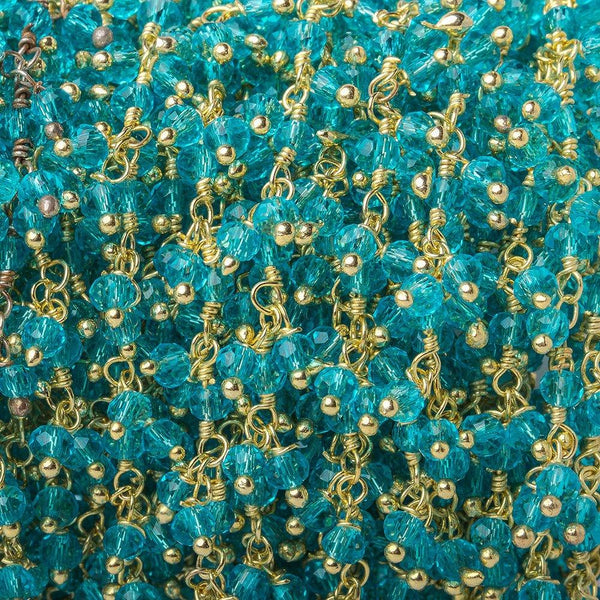 2.5mm Turquoise Crystal rondelle Gold Dangling Chain by the foot