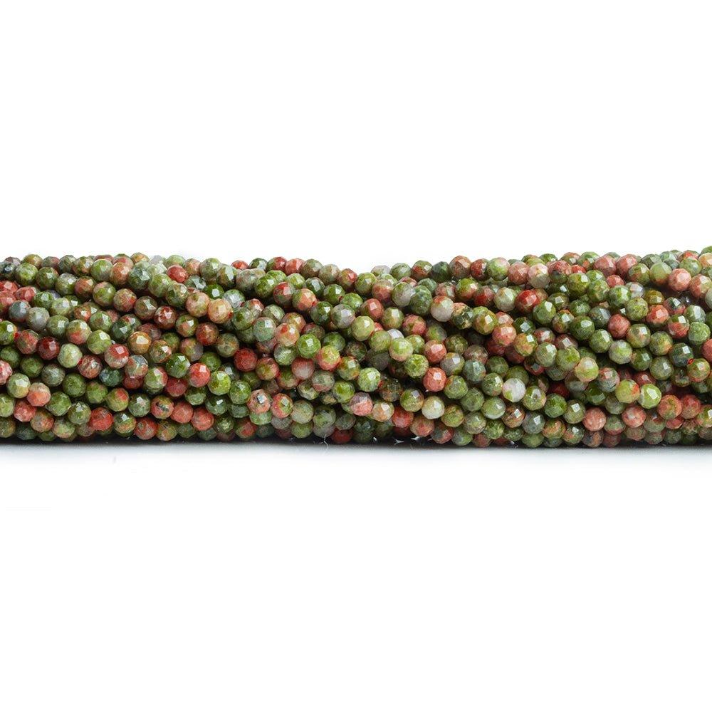 2.5mm Unakite Microfaceted Round Beads 12 inch 140 pieces - The Bead Traders