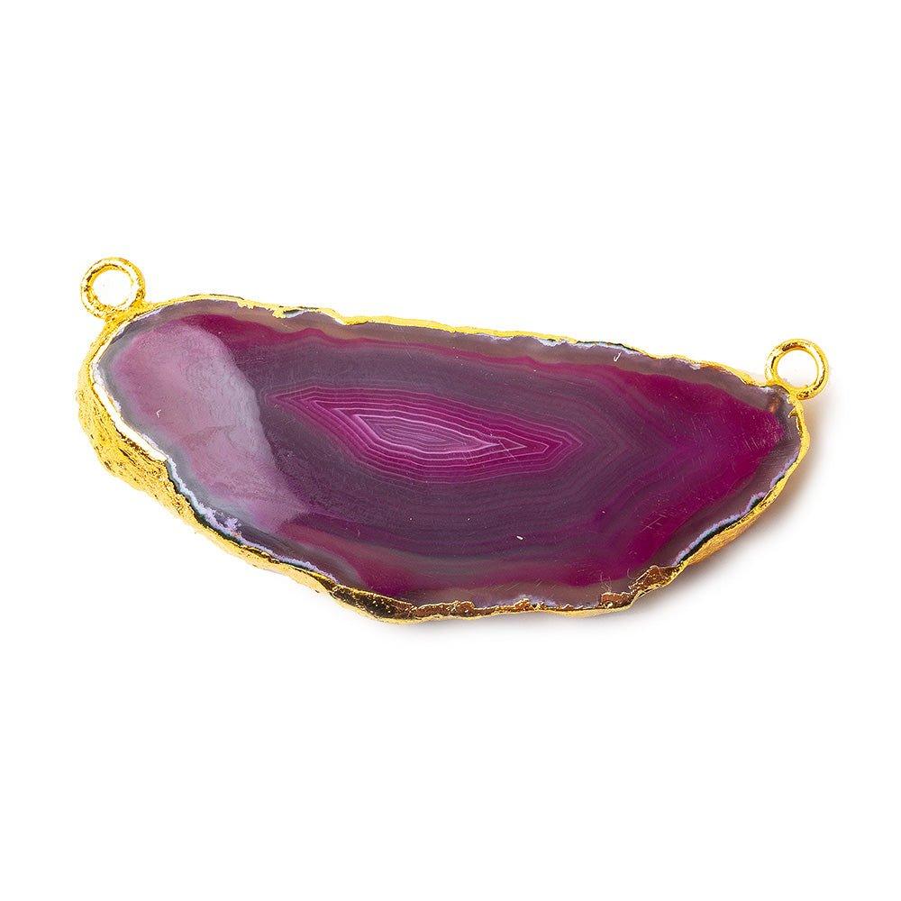2.5x1 inch Gold Leafed Hot Pink Agate Slice Focal bead Connector 1 piece - The Bead Traders