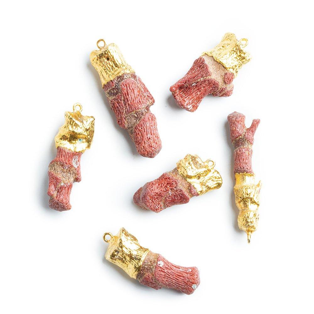 25x11mm-30x11mm Gold Leafed Red Coral Pendant 1 Piece - The Bead Traders