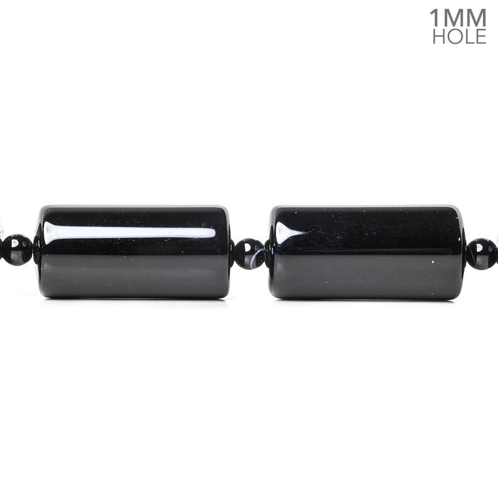 25x12mm & 4mm Black Onyx Plain Tube & Plain Rounds 16 inch 29 beads - The Bead Traders