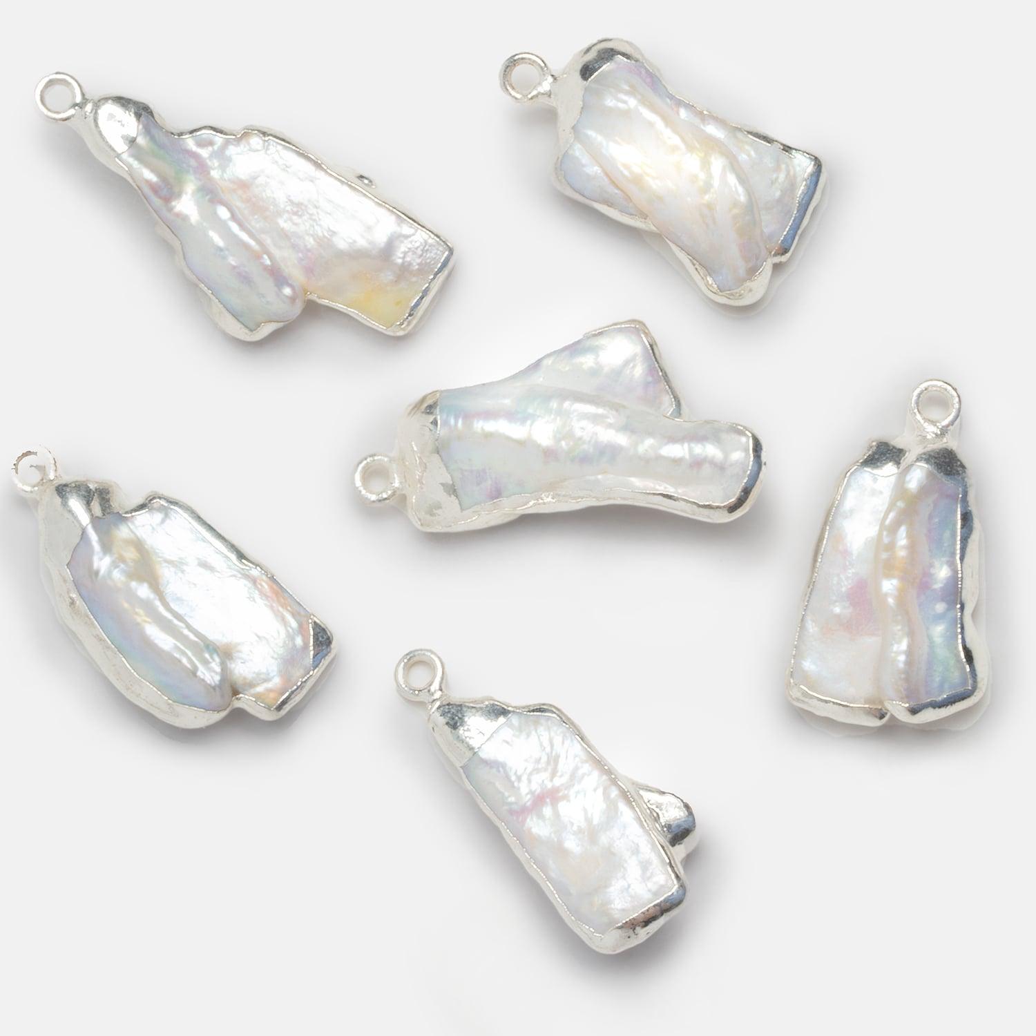 25x12mm Silver Leafed Keshi Pearl Pendant 1 Piece - The Bead Traders