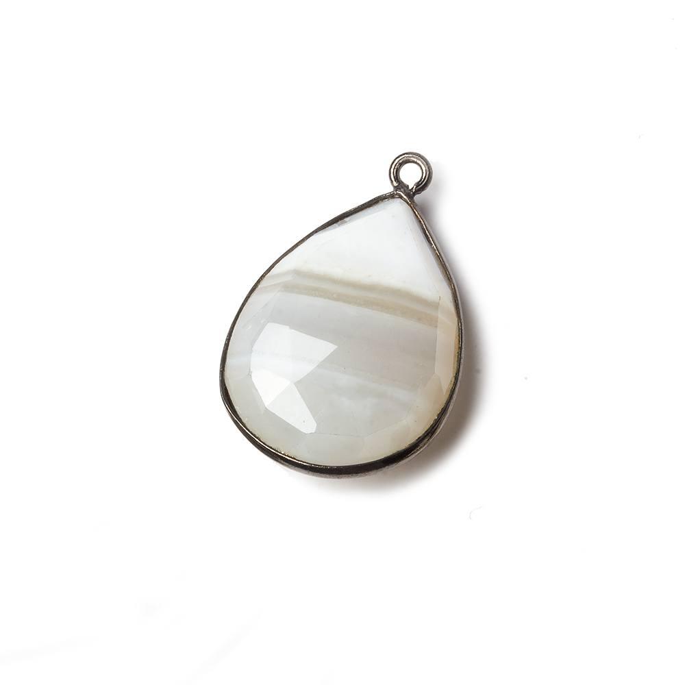 25x16mm Black Gold Bezel White Banded Agate faceted pear Pendant 1 piece - The Bead Traders