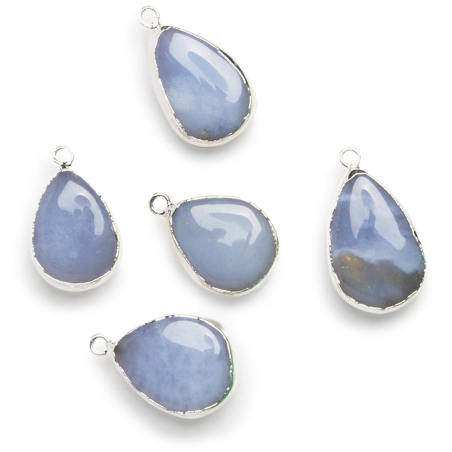 25x16mm Silver Leafed Natural Chalcedony Pear Pendant 1 Bead - The Bead Traders