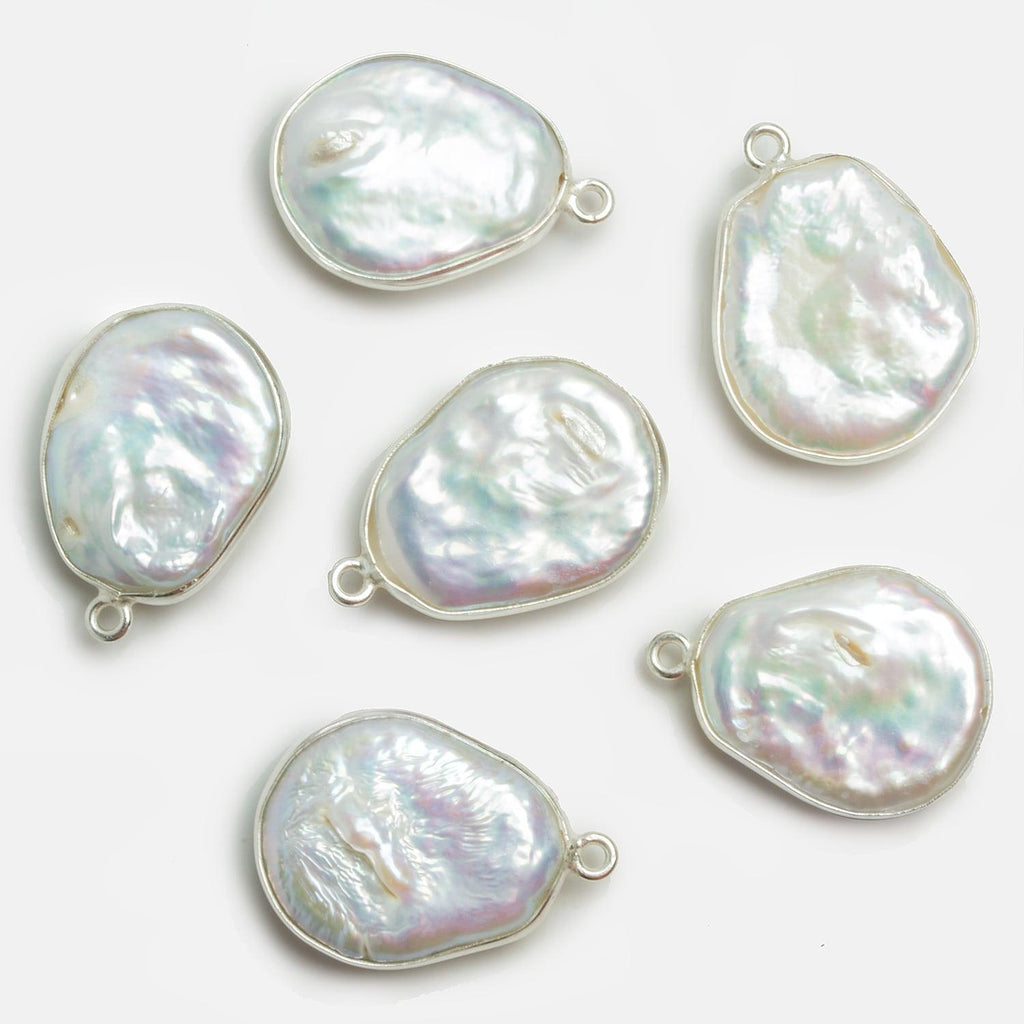 25x17mm Silver Bezeled White Coin Pearl Pendant 1 Piece - The Bead Traders