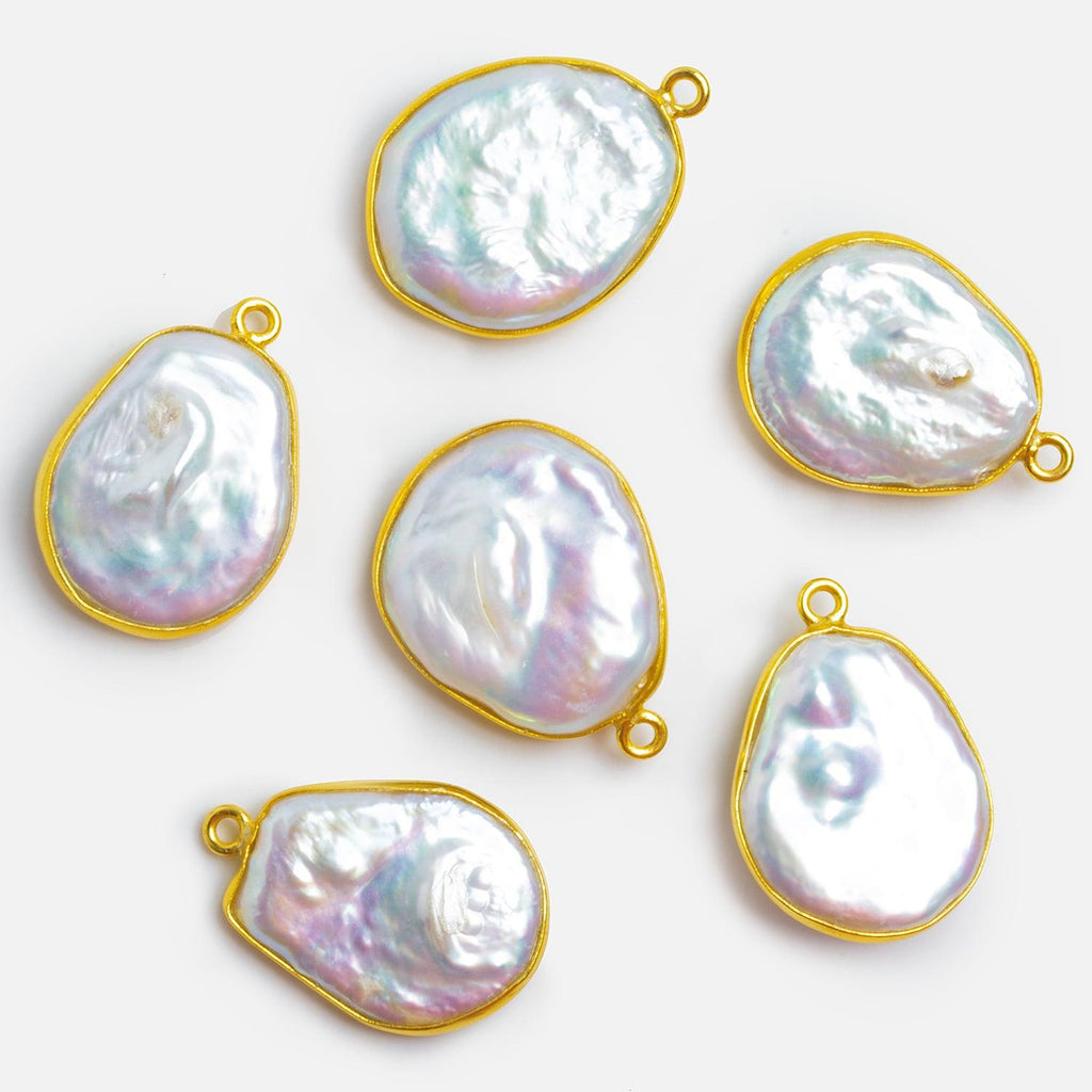 25x17mm Vermeil Bezeled White Coin Pearl Pendant 1 Piece - The Bead Traders