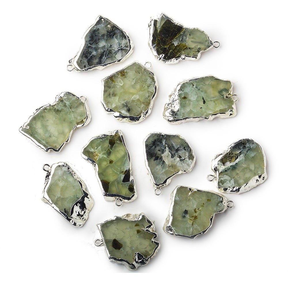 25x18mm-34x22mm Silver Leafed Prehinite Natural Slice Focal Bead 1 Piece - The Bead Traders