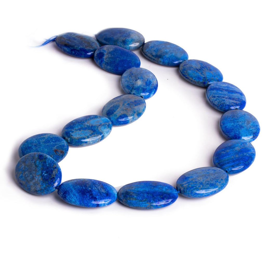 25x18mm Blue Fossil Coral Ovals 15 inch 15 beads - The Bead Traders