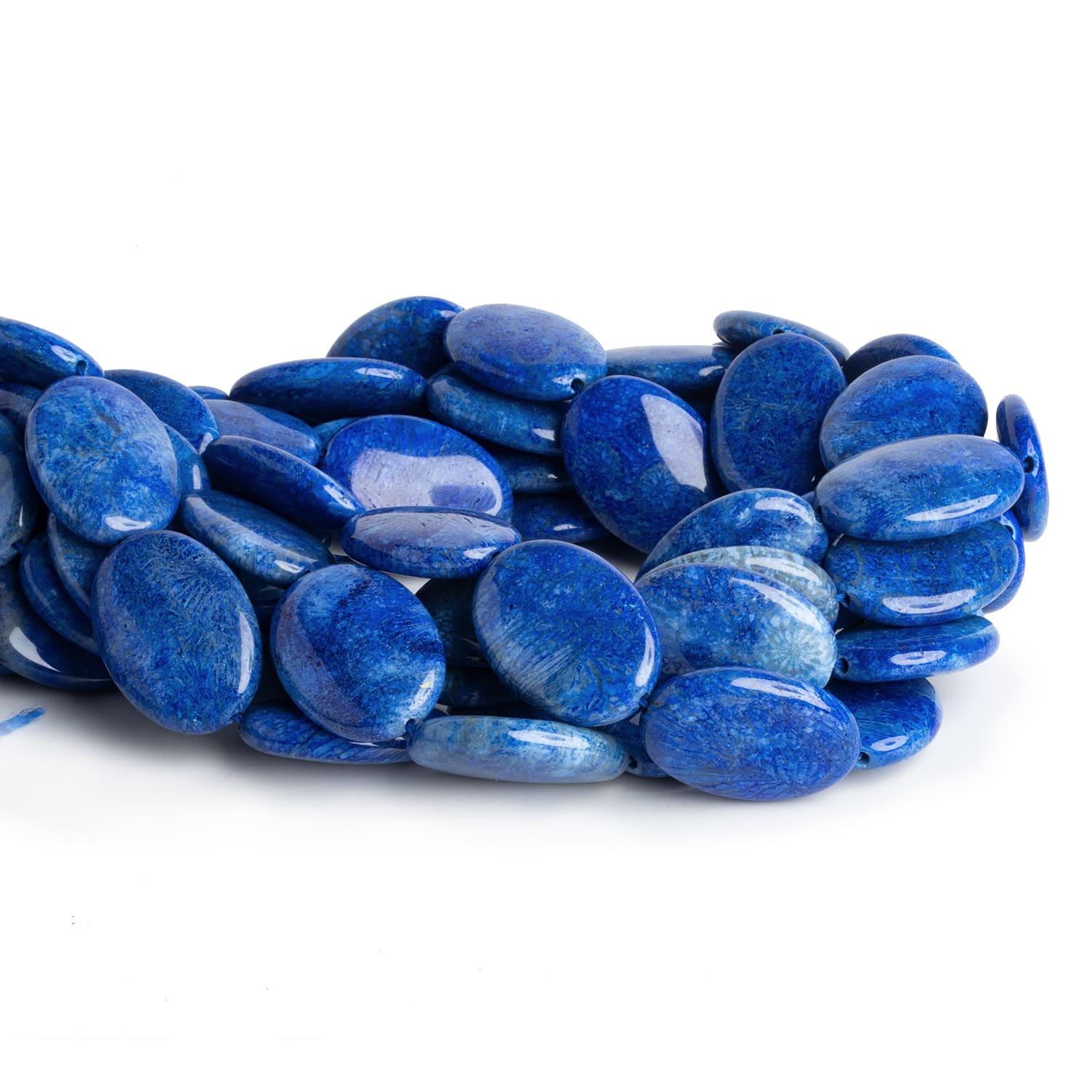 25x18mm Blue Fossil Coral Ovals 15 inch 15 beads - The Bead Traders