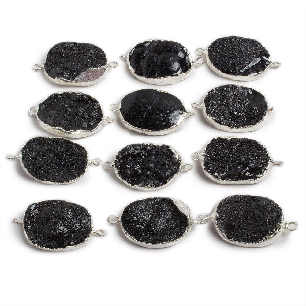 25x18mm Silver edged Black Oval Drusy Connector 1 focal bead - The Bead Traders