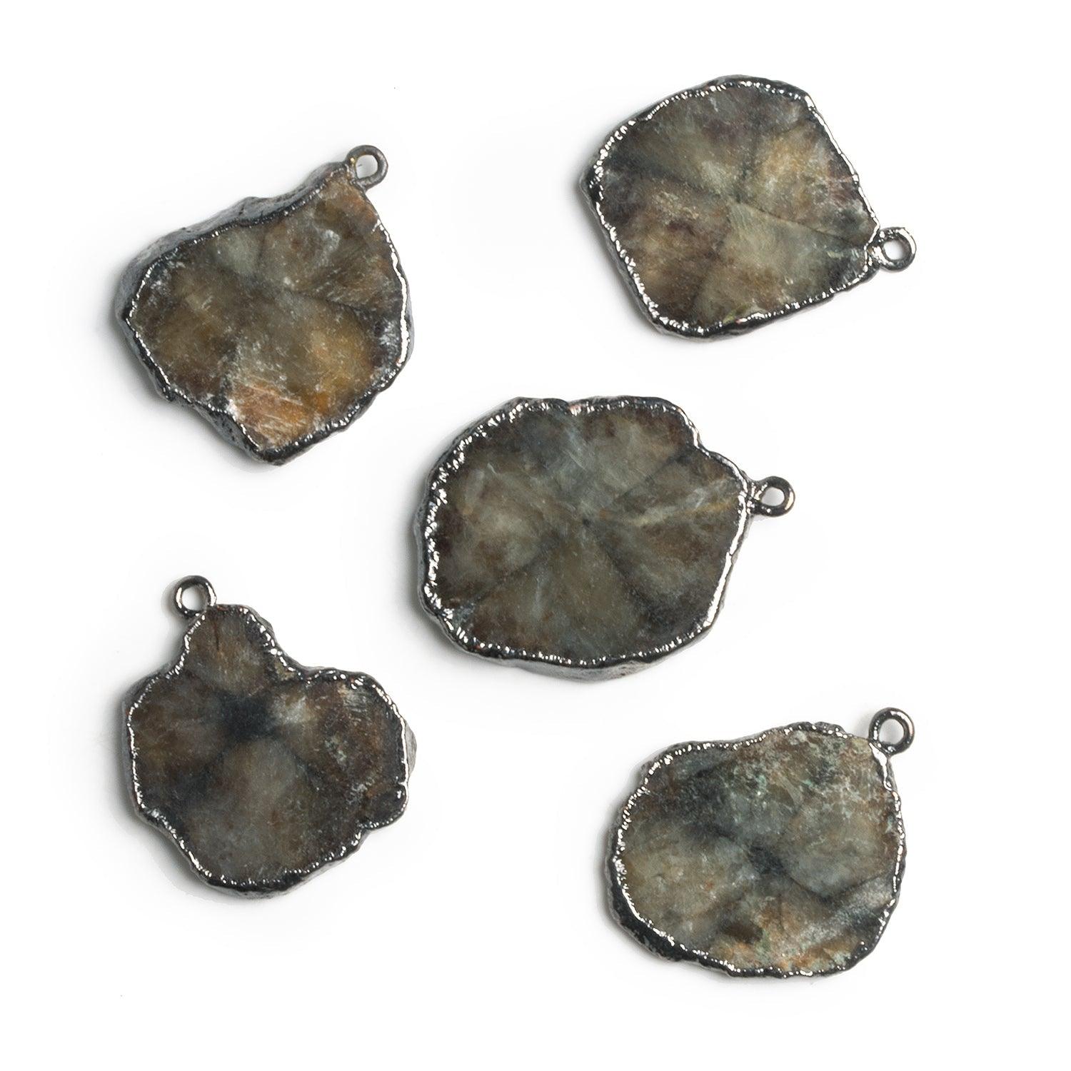 25x22mm Black Gold Leafed Andalusite Chiastolite Slice Pendant - The Bead Traders