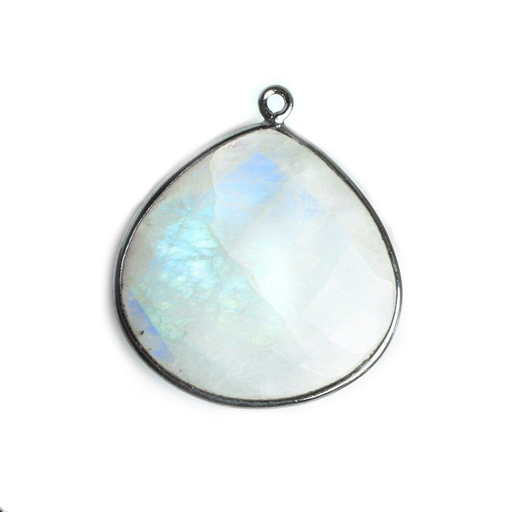 26mm Black Gold Bezel Rainbow Moonstone Faceted Heart Focal Pendant 1 Piece - The Bead Traders