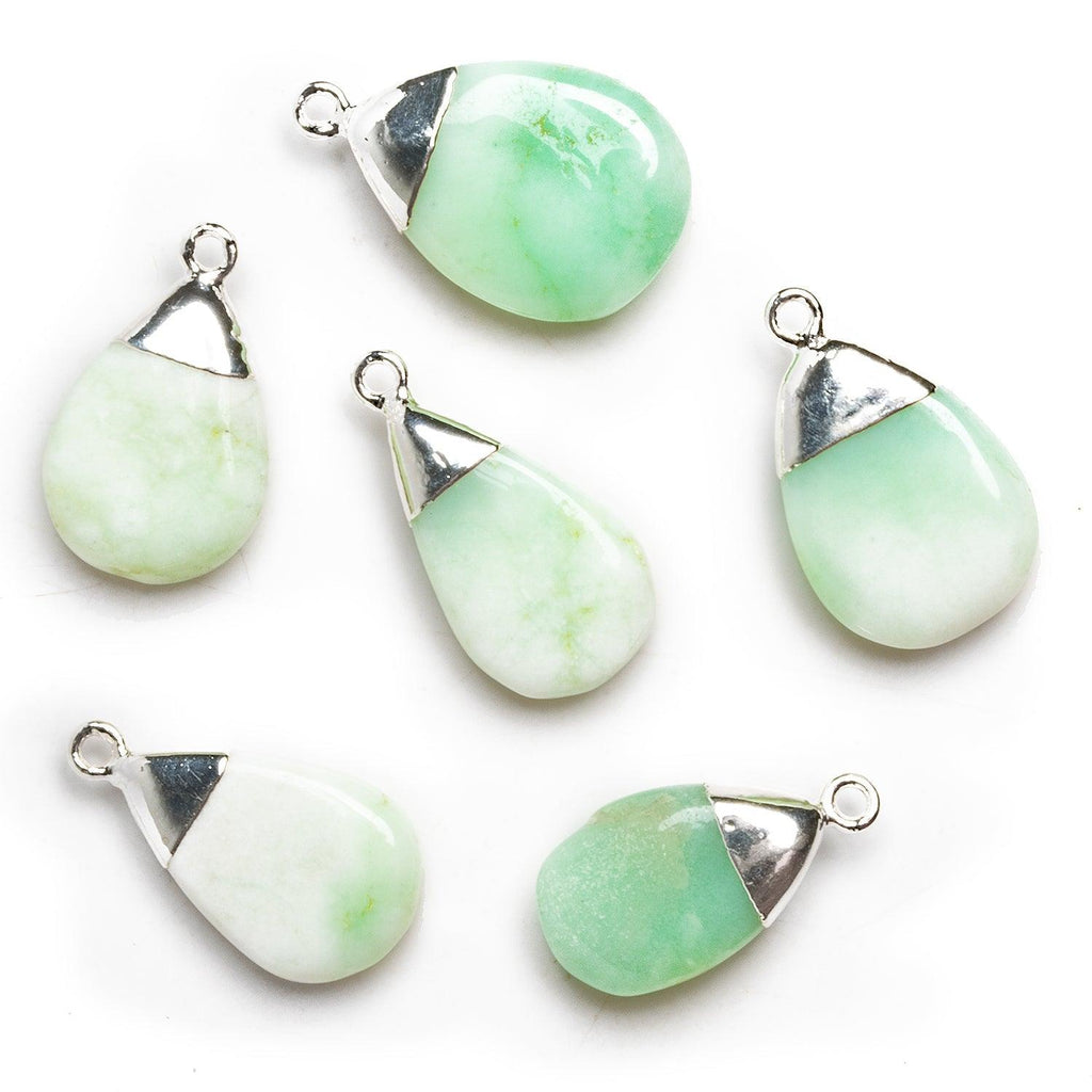 26x15mm Silver Leafed Chrysoprase Pear Pendant 1 Bead - The Bead Traders