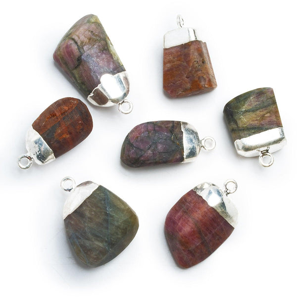 26x16mm Multicolor Tourmaline Silver Leafed Nugget Pendant 1 Bead
