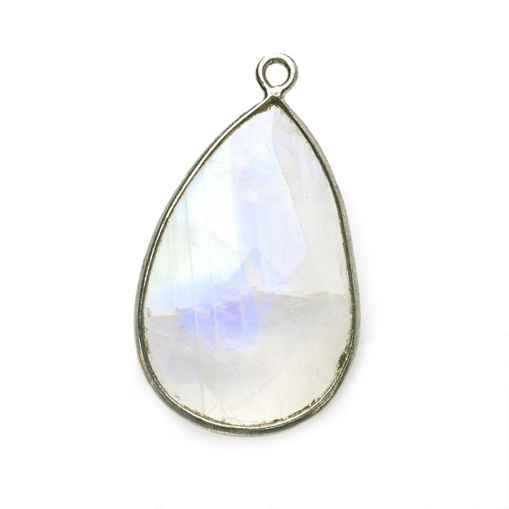 26x17mm Black Gold .925 bezel Rainbow Moonstone Faceted Pear Pendant 1 focal bead - The Bead Traders