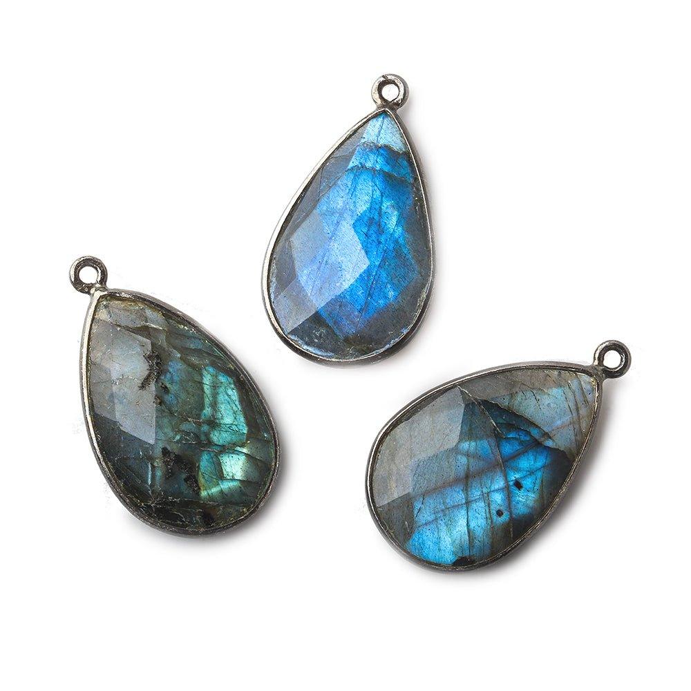 26x17mm Black Gold .925 Silver Bezeled Labradorite faceted Pear Pendant 1 piece - The Bead Traders
