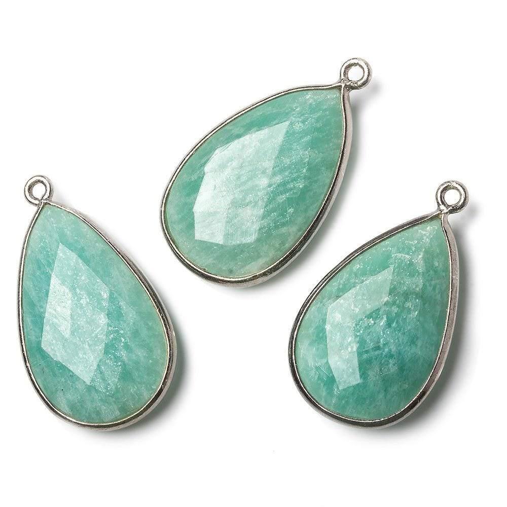 26x17mm Black Gold Bezeled Amazonite Pear Pendant 1 piece - The Bead Traders