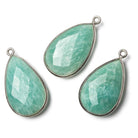 26x17mm Black Gold Bezeled Amazonite Pear Pendant 1 piece - The Bead Traders
