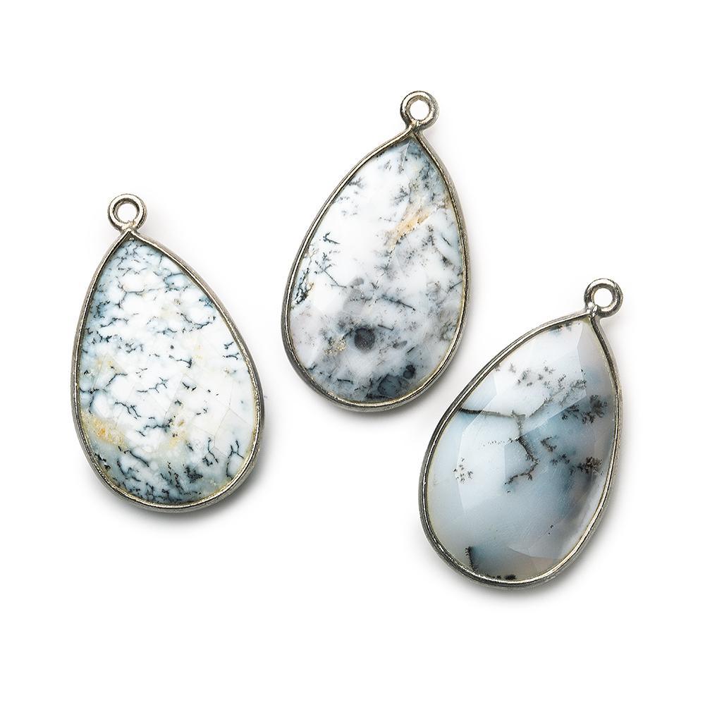 26x17mm Black Gold Bezeled Dendritic Opal Pear Focal Bead Pendant 1 pc - The Bead Traders