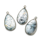 26x17mm Black Gold Bezeled Dendritic Opal Pear Focal Bead Pendant 1 pc - The Bead Traders
