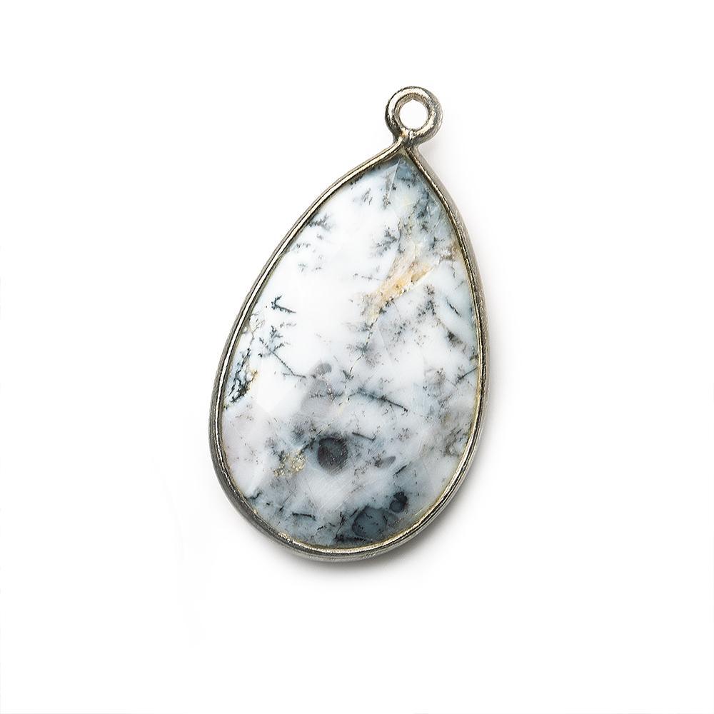 26x17mm Black Gold Bezeled Dendritic Opal Pear Focal Bead Pendant 1 pc - The Bead Traders