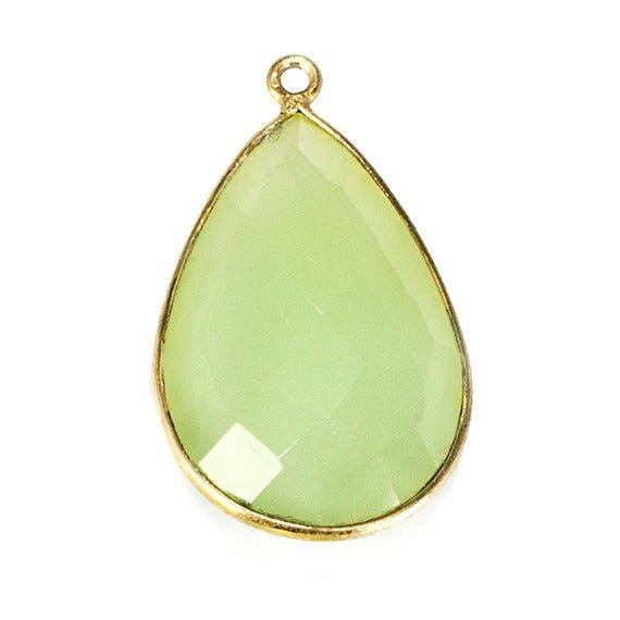 26x17mm Burnished Gold Bezeled Pear Green Chalcedony pear Pendant 1 piece - The Bead Traders