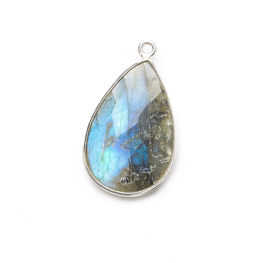 26x17mm Silver .925 Bezeled Labradorite Pear Focal Bead Pendant 1 pc - The Bead Traders