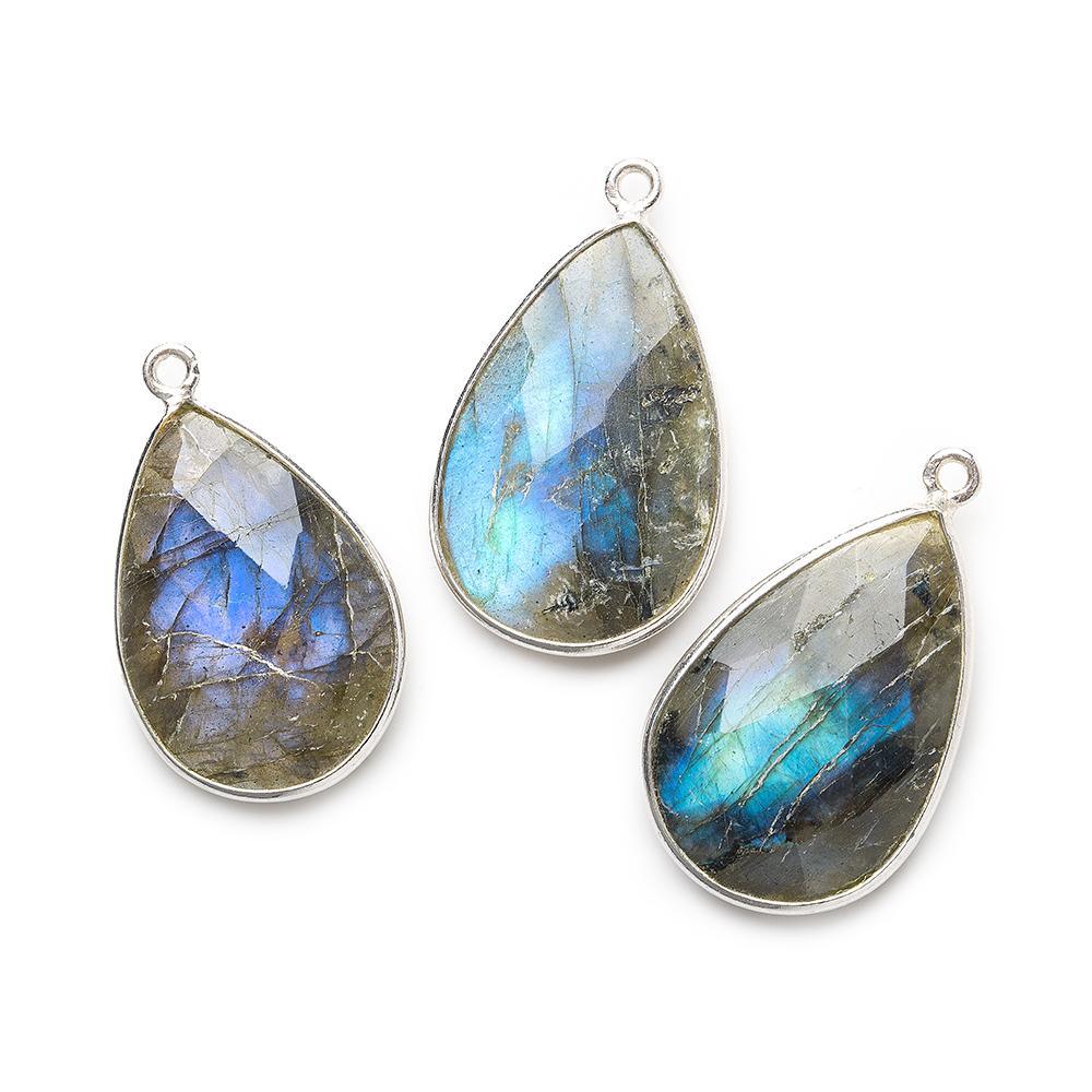 26x17mm Silver .925 Bezeled Labradorite Pear Focal Bead Pendant 1 pc - The Bead Traders