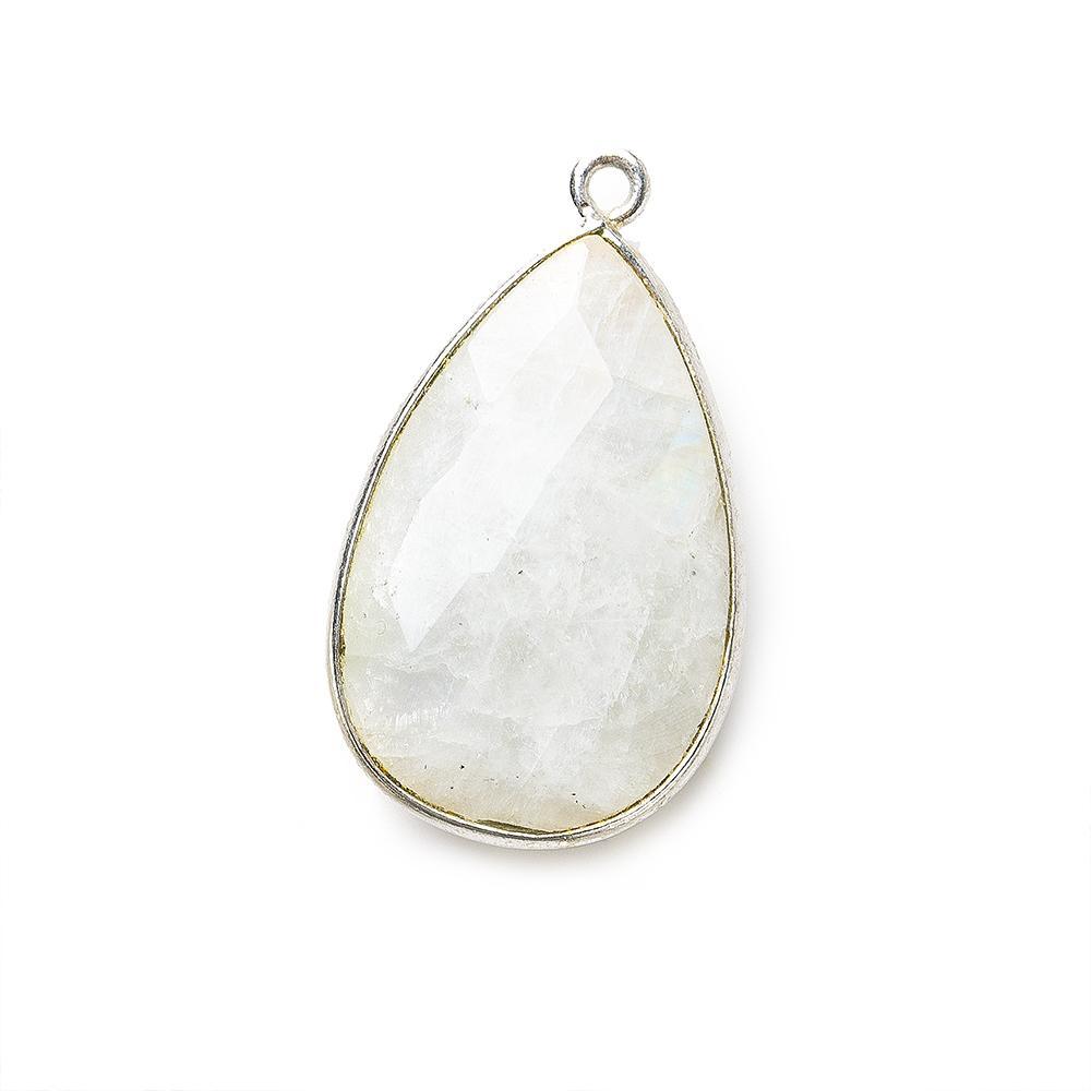 26x17mm Silver Bezel Rainbow Moonstone faceted pear Pendant 1 piece - The Bead Traders
