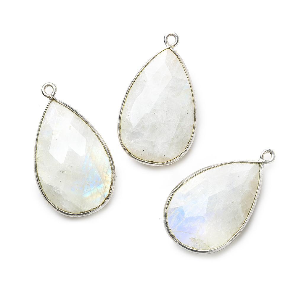 26x17mm Silver Bezel Rainbow Moonstone faceted pear Pendant 1 piece - The Bead Traders