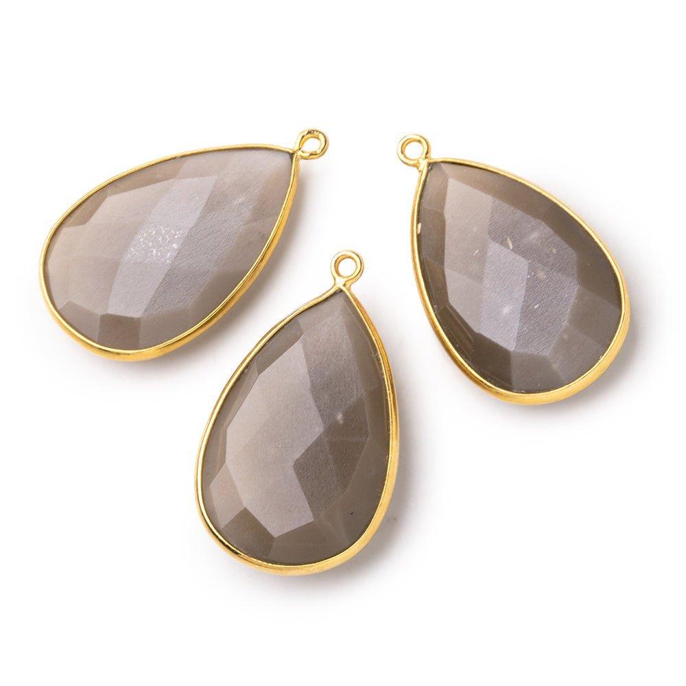 26x17mm Vermeil Bezel Chocolate Grey Moonstone Pear Pendant 1 piece - The Bead Traders
