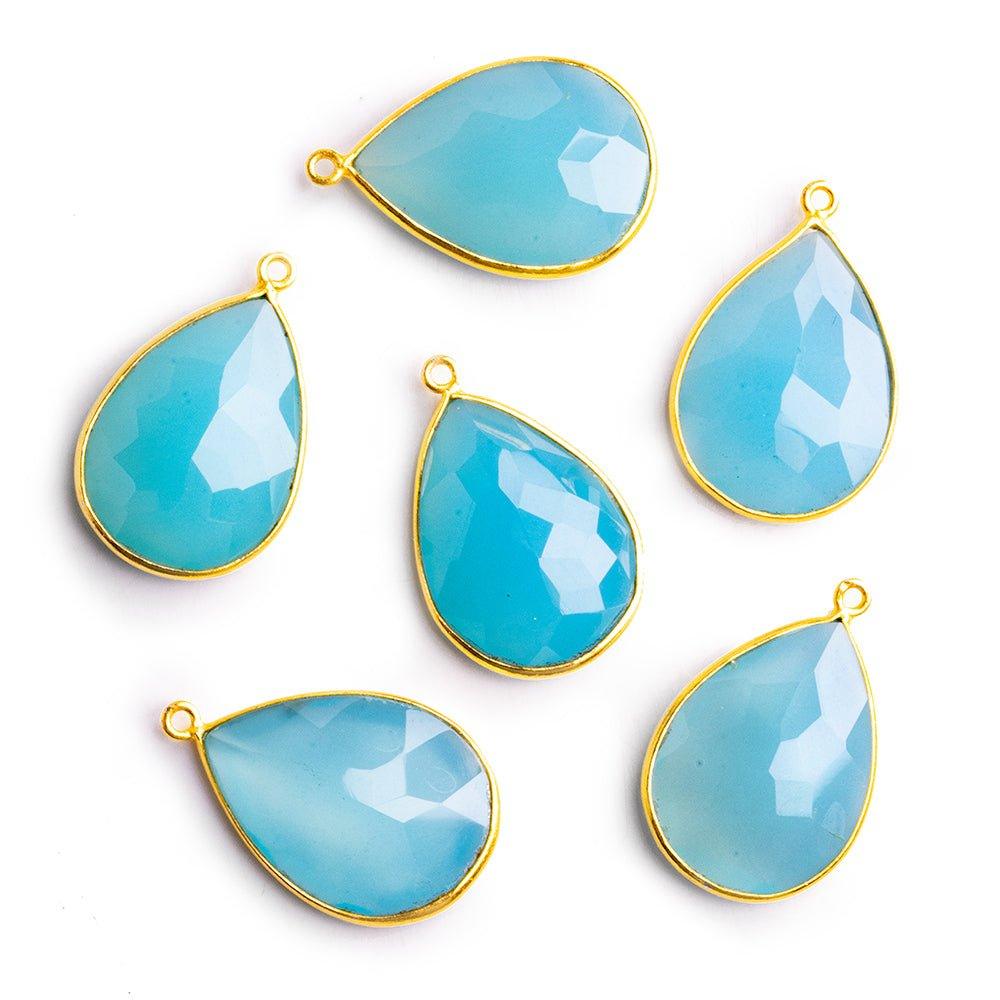 26x17mm Vermeil Bezel Seafoam Blue Chalcedony Faceted Pear Pendant 1 piece - The Bead Traders