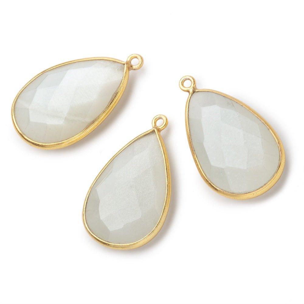 26x17mm Vermeil Bezel White Moonstone Faceted Pear Pendant 1 piece - The Bead Traders