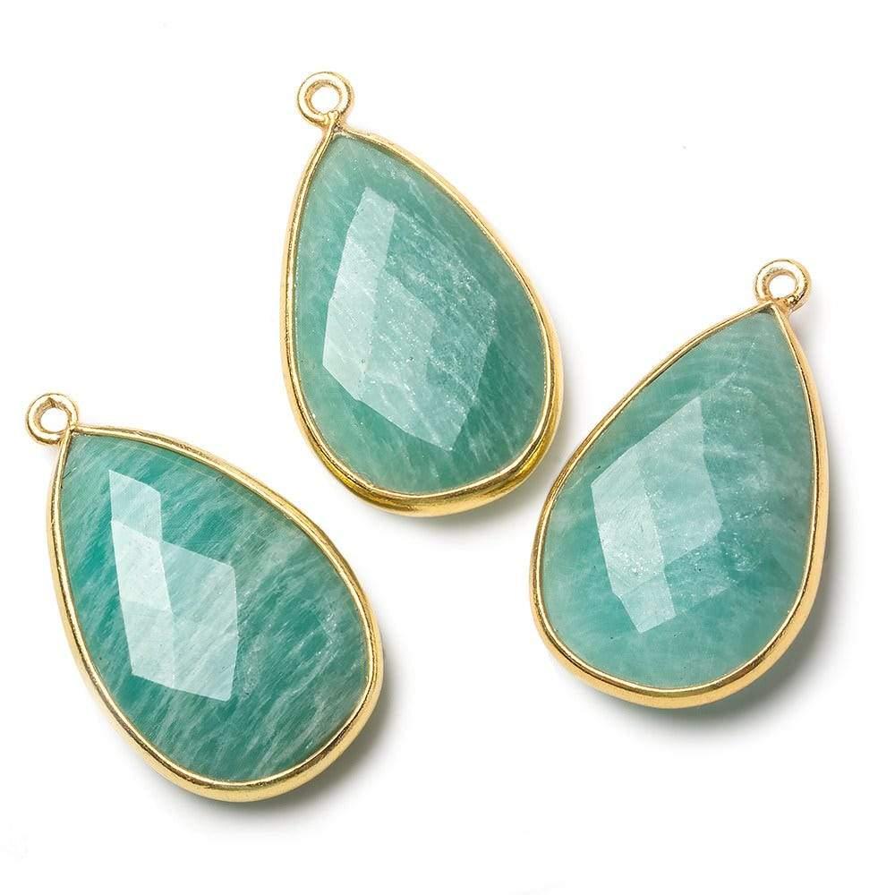 26x17mm Vermeil Bezeled Amazonite Pear Pendant 1 piece - The Bead Traders
