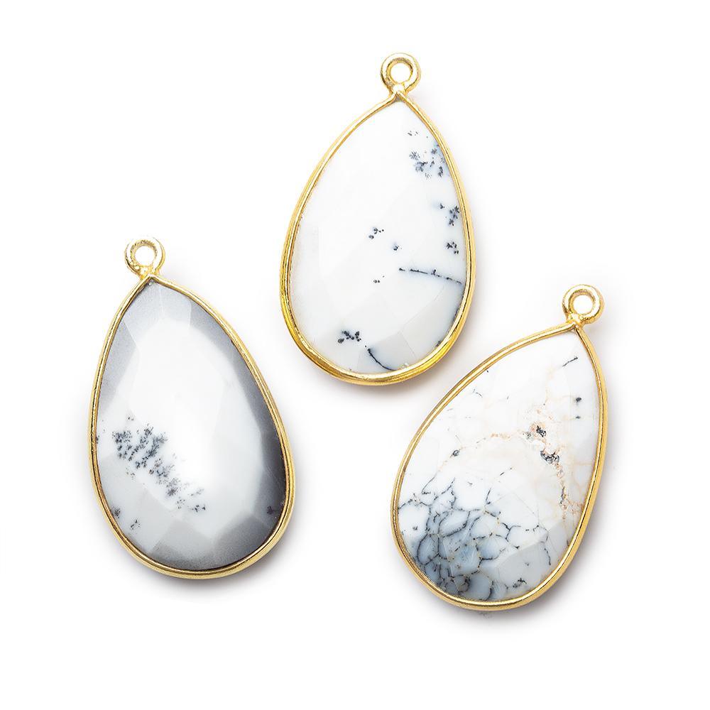 26x17mm Vermeil Bezeled Dendritic Opal Pear Focal Bead Pendant 1 pc - The Bead Traders