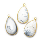 26x17mm Vermeil Bezeled Dendritic Opal Pear Focal Bead Pendant 1 pc - The Bead Traders