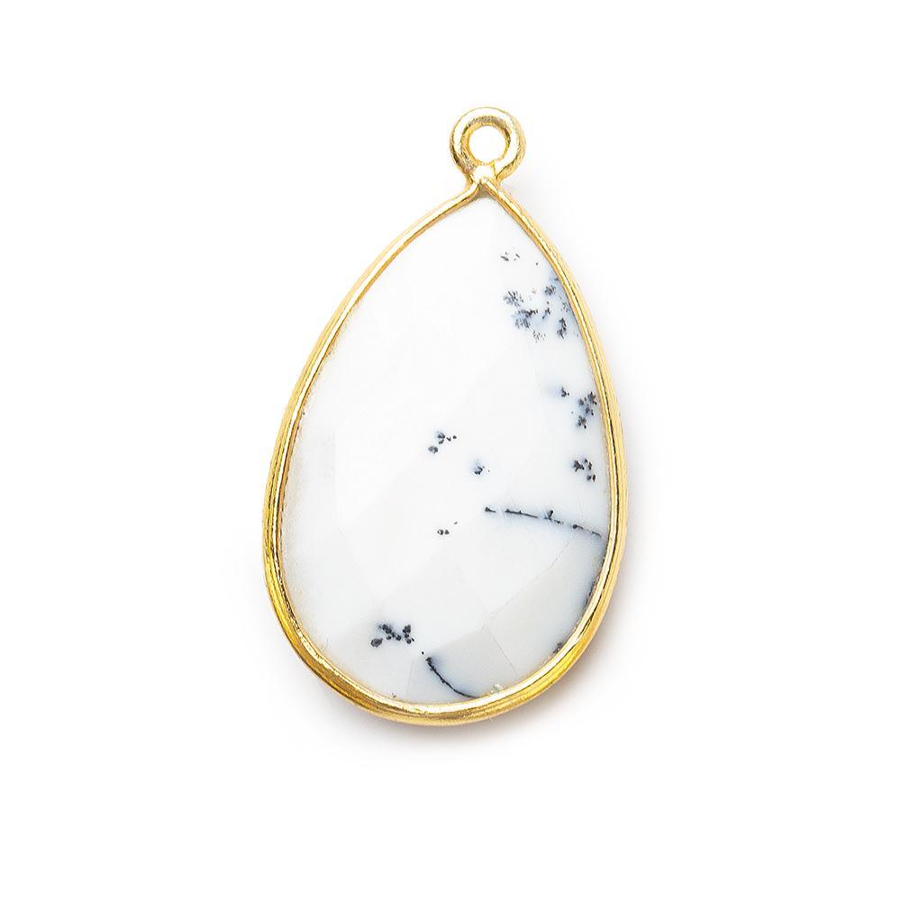 26x17mm Vermeil Bezeled Dendritic Opal Pear Focal Bead Pendant 1 pc - The Bead Traders