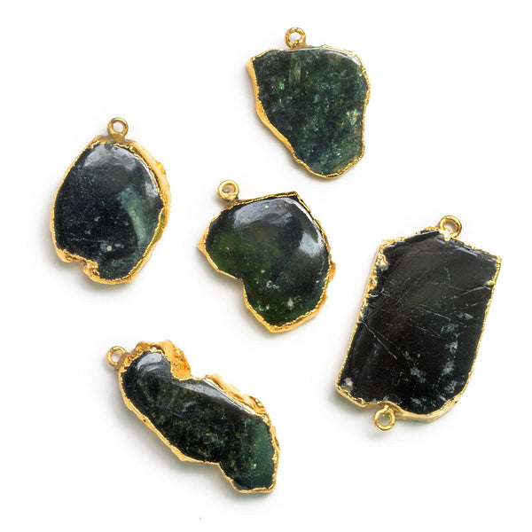 26x18mm Gold Leafed Green Tourmaline Slice Pendant 1 Bead