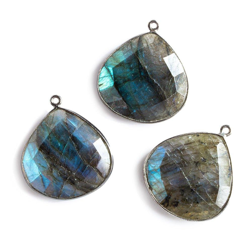 26x26mm Black Gold Bezeled Labradorite Heart Focal Bead Pendant 1 piece - The Bead Traders