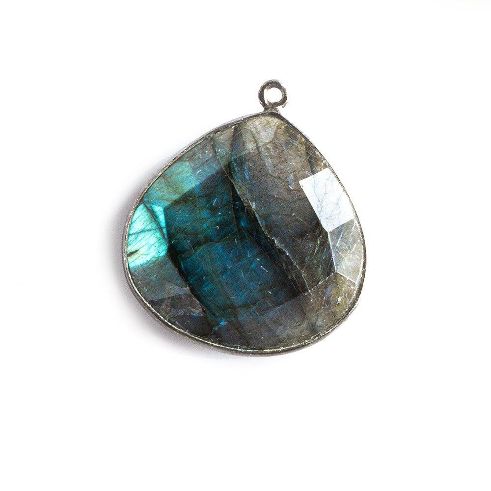 26x26mm Black Gold Bezeled Labradorite Heart Focal Bead Pendant 1 piece - The Bead Traders